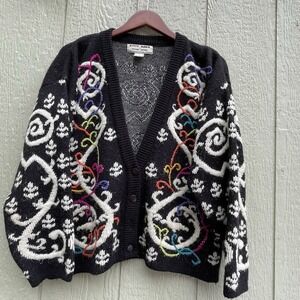 Vintage Kitty Hawk Cardigan Womens Small Knit Abstract Vivian Wang Buttons 80s